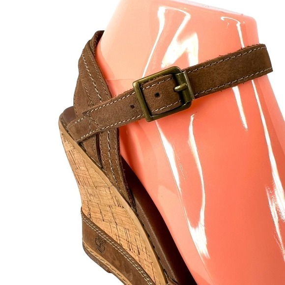 TIMBERLAND Maeslin Buckle Leather Cork Heel Wedge Sandal Womens Size 9 - Picture 5 of 16